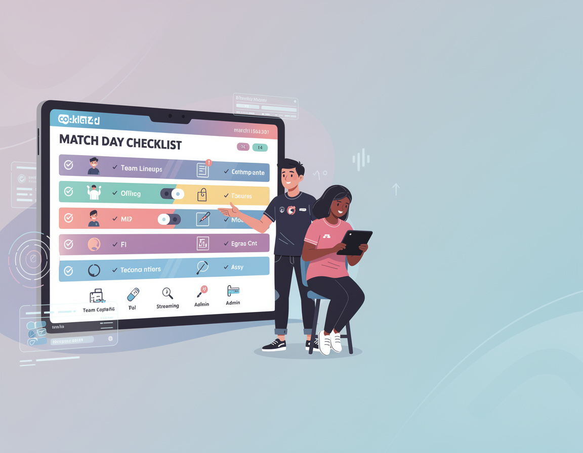 Ilustrasi checklist match day untuk turnamen game online coklat4d